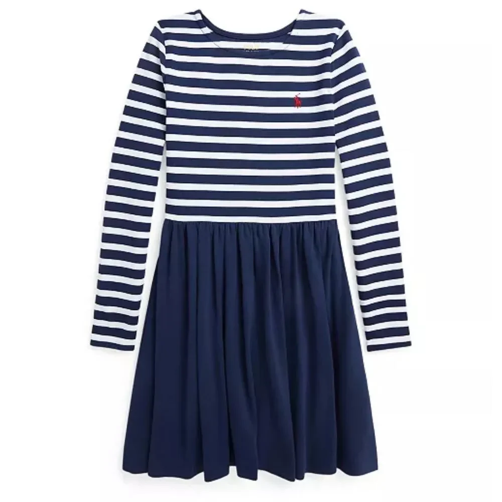Polo Ralph Lauren Girls Navy And White Stripe Dress Size M(8-10)‎
